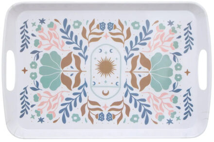 5five Design dienblad van melamine - 47 x 30 x 2 cm - flowers print wit