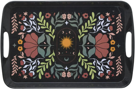 5five Design dienblad van melamine - 47 x 30 x 2 cm - flowers print zwart