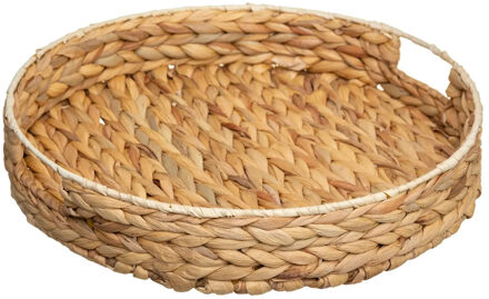 5five Design dienblad van metaal/riet - Dia 35 cm - beige - Hoge opstaande rand - rond