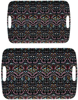 5five Design dienbladen van melamine - 2x stuks - in 2 maten - flowers print antraciet