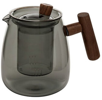 5five Design Theepot - 800 ml - borosilicaat glas - grijs transparant - infuser/handvat hout