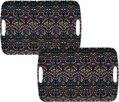 5five Designer dienbladen van melamine - 2x - 47 x 30 x 2 cm - flowers print antraciet