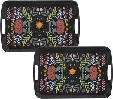 5five Designer dienbladen van melamine - 2x - 47 x 30 x 2 cm - flowers print zwart