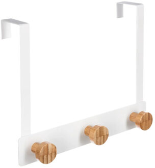 5five Deur ophang kapstok - met 3 ophanghaken/knoppen - wit/beige - B25 x H20 cm