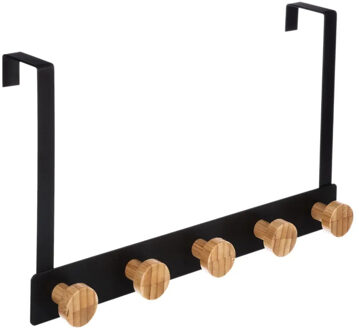5five Deur ophang kapstok - met 5 ophanghaken/knoppen - zwart/beige - B33 x H20 cm
