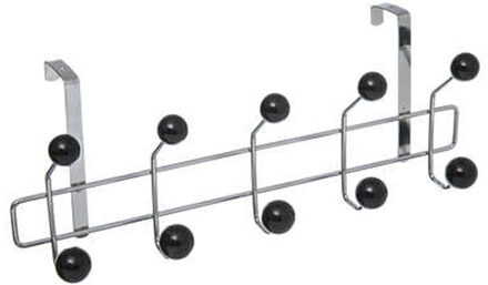 5five Deurkapstok - 10 ophanghaken/knoppen - zilver/zwart - 44x17cm