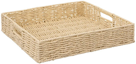 5five Dienblad/serveer plateau - 35 x 35 cm - gevlochten koord - Naturel look - Metalen frame