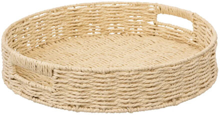 5five Dienblad/serveer plateau - Dia 35 cm - gevlochten koord - Naturel look - Metalen frame