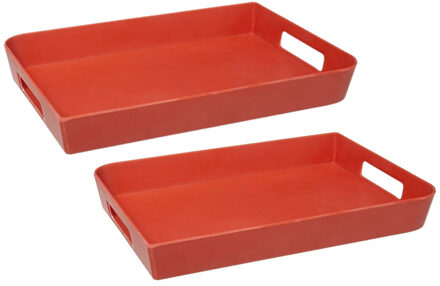 5five Dienblad/serveerblad - 2x stuks - rechthoekig - 35 x 25 cm - koraalrood - met handvatten