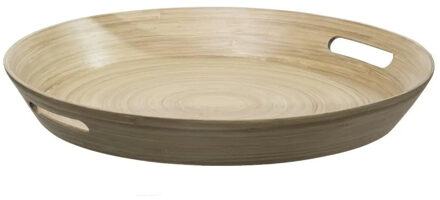 5five Dienblad/serveerblad rond - D42 cm - bamboe hout - bruin - met handvaten - Dienbladen