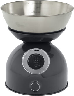 5Five Digitale keukenweegschaal - met kom - grijs - metaal - D20 x H27 cm - Elektrisch