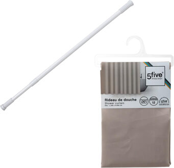 5five Douchegordijn met ringen - beige - 180 x 200 cm - ophangstang uitschuifbaar 70-120 cm