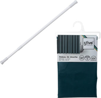 5five Douchegordijn met ringen - petrol blauw - 180 x 200 cm - ophangstang uitschuifbaar 70-120 cm