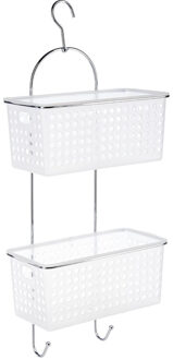 5five Doucherekje/badkamerrekje 2 lagen kunststof met ophanghaak wit 30 x 15 x 65 cm