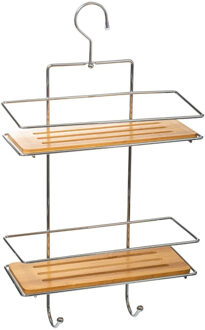 5five Doucherekje/badkamerrekje 2 lagen metaal/bamboe met ophanghaak 26 x 11 x 46 cm