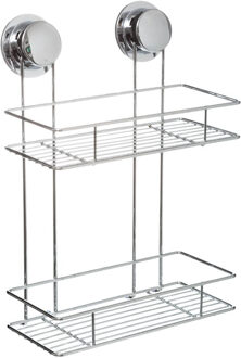5five Doucherekje/badkamerrekje 2 lagen metaal met zuignappen 25 x 13 x 36 cm
