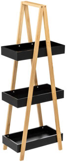 5five Doucherekje/badkamerrekje - bamboe/zwart - 3 lagen - 30 x 18 x 82 cm