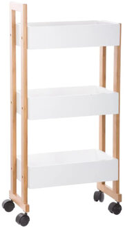 5five Doucherekje/badkamerrekje/trolley - bamboe/mdf - wit - 3 lagen - 41 x 20 x 80 cm - Badkamerkastjes