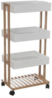 5five Doucherekje/badkamerrekje/trolley - bamboe/wit - 4 lagen - 40 x 30 x 87 cm - Badkamerkastjes