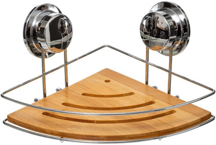 5five Doucherekje - hoek model - 27 x 20 x 12 cm - metaal/bamboe hout - zuignappen - badkamerrek