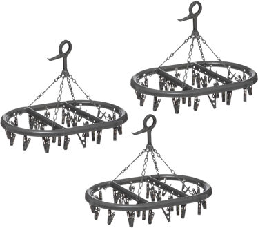 5five Droogcarrousel/droogmolen - 3x - donkergrijs - met 24 knijpers - 45 x 33 cm - kunststof