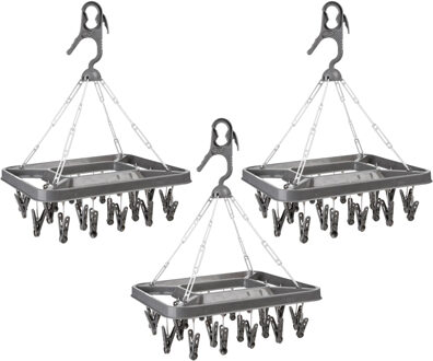 5five Droogcarrousel/droogmolen met 26 knijpers - 3x - 39,5 x 41,5 cm - donkergrijs - kunststof