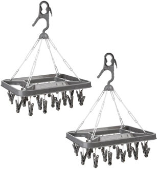 5five Droogcarrousel/droogmolen met 26 knijpers - Set van 2x stuks - 39,5 x 41,5 cm - donkergrijs