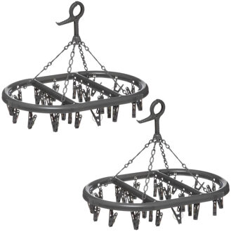 5five Droogcarrousel/droogmolen - Set van 2x stuks - donkergrijs - met 24 knijpers - 45 x 33 cm - kunststo