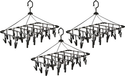 5five Droogcarrousel/droogmolen zwart met 32 knijpers 52 x 39 cm van kunststof