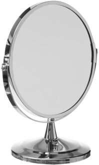 5five Dubbele make-up spiegel/scheerspiegel op voet - 17 x 23 cm - zilver - Badkamer scheerspiegels