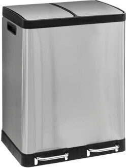 5five Dubbele Prullenbak/pedaalemmer Ariane - zilver - rvs metaal - 2 x 30 liter - 49 x 40 x 67cm - keuken