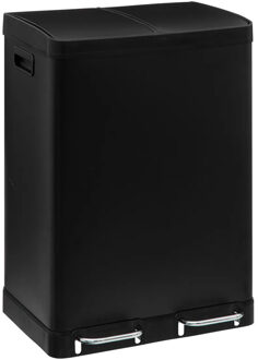 5five Dubbele Prullenbak/pedaalemmer Ariane - zwart - rvs metaal - 2 x 30 liter - 49 x 40 x 67cm - keuken
