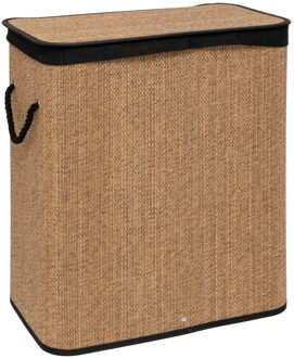 5five Dubbele Wasmand met deksel - bamboe hout - 100 Liter- naturel zwart - 52 x 32 x 63 cm - sorteren