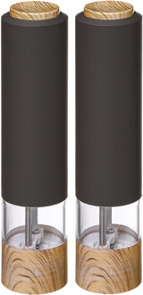 5five Elektrische pepermolen kunststof antraciet 22 cm - Set van 2x stuks - Pepermaler - Kruiden en