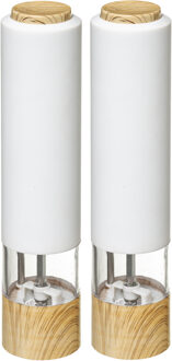 5five Elektrische pepermolen kunststof - Set van 2x stuks - wit - H22 cm - Pepermaler - Kruiden en s