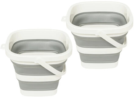 5five Emmer opvouwbaar - 2x - 5L - grijs/wit - kunststof en rubber - Camping emmer