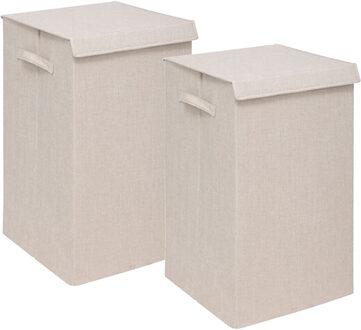 5five Eureka sorteer wasmand - 2x - 74 liter - beige - 37 x 37 x 60 cm - MDF/Polyester stof