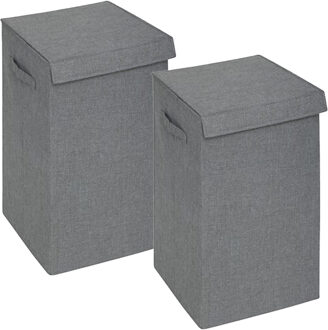 5five Eureka sorteer wasmand - 2x - 74 liter - grijs - 37 x 37 x 60 cm - MDF/Polyester stof