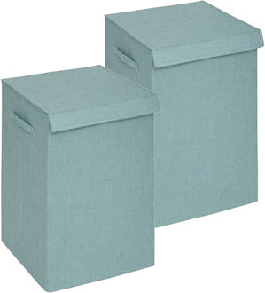 5five Eureka sorteer wasmand - 2x - 74 liter - lichtblauw - 37 x 37 x 60 cm - MDF/Polyester stof