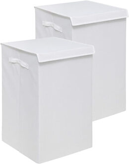 5five Eureka sorteer wasmand - 2x - 74 liter - wit - 37 x 37 x 60 cm - MDF/Polyester stof