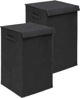 5five Eureka sorteer wasmand - 2x - 74 liter - zwart - 37 x 37 x 60 cm - MDF/Polyester stof