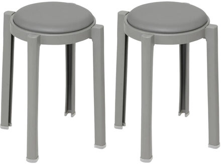 5five Five Bijzet krukje/stoel - 2x - grijs - D41 x H47 cm - Stapelbaar