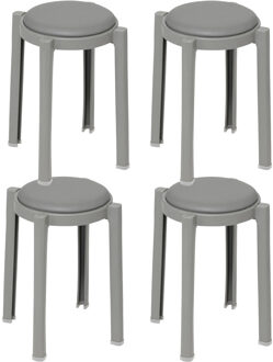 5five Five Bijzet krukje/stoel - 4x - grijs - D41 x H47 cm - Stapelbaar