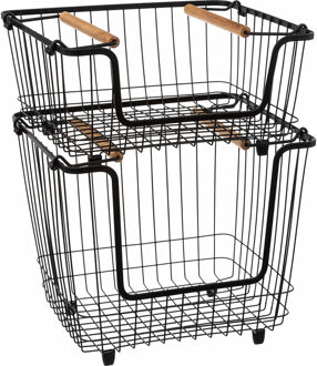 5five Five opbergmanden/draadmanden met handvat - 2 stuks - stapelbaar - zwart