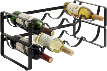 5five Flessenrek - 2x - zwart - staal - 42 x 20 x 10 cm - 8 flessen - stapelbaar