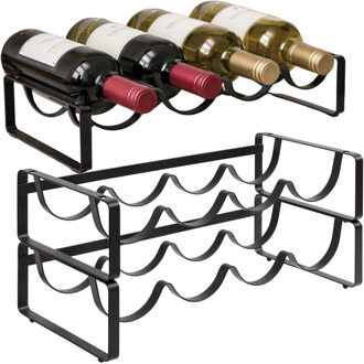 5five Flessenrek - 3x - zwart - staal - 42 x 20 x 10 cm - 12 flessen - stapelbaar