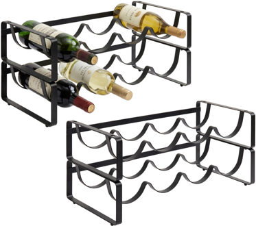 5five Flessenrek - 4x - zwart - staal - 42 x 20 x 10 cm - 16 flessen - stapelbaar