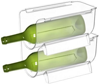 5five Flessenrek koelkast organizer - 2x - stapelbaar - kunststof - wijnrek - 20 x 11 x 11 cm