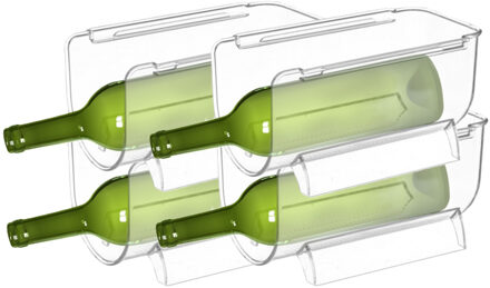 5five Flessenrek koelkast organizer - 4x - stapelbaar - kunststof - wijnrek - 20 x 11 x 11 cm