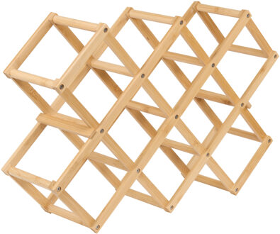 5five Flessenrek - naturel look - bamboe hout - 15 x 52 x 7 cm - 10 flessen - opvouwbaar